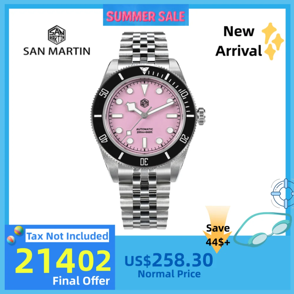 

San Martin 40mm Jubilee NH35 Automatic Watch Men Enamel Blue Dial Brown Bezel Luxury Snowflake BGW-X1 Sapphire Dive SN0128-4