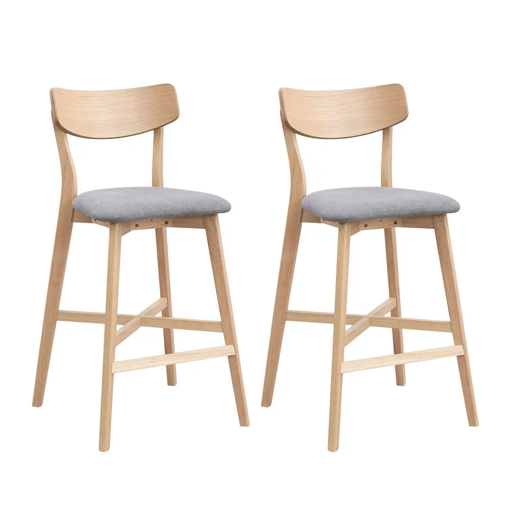 Wooden Bar Chairs Set of 2, Modern Soft Upholstered Counter Height Stool with Backrest,Wooden Frame Chairs with Footrest for Pub