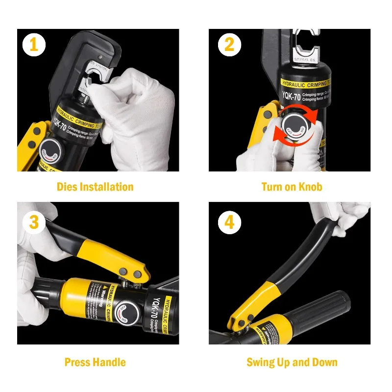 手動油圧圧着ペンチ YQK-70 ポータブル油圧工具 油圧式圧着機 ケーブル端子圧着機