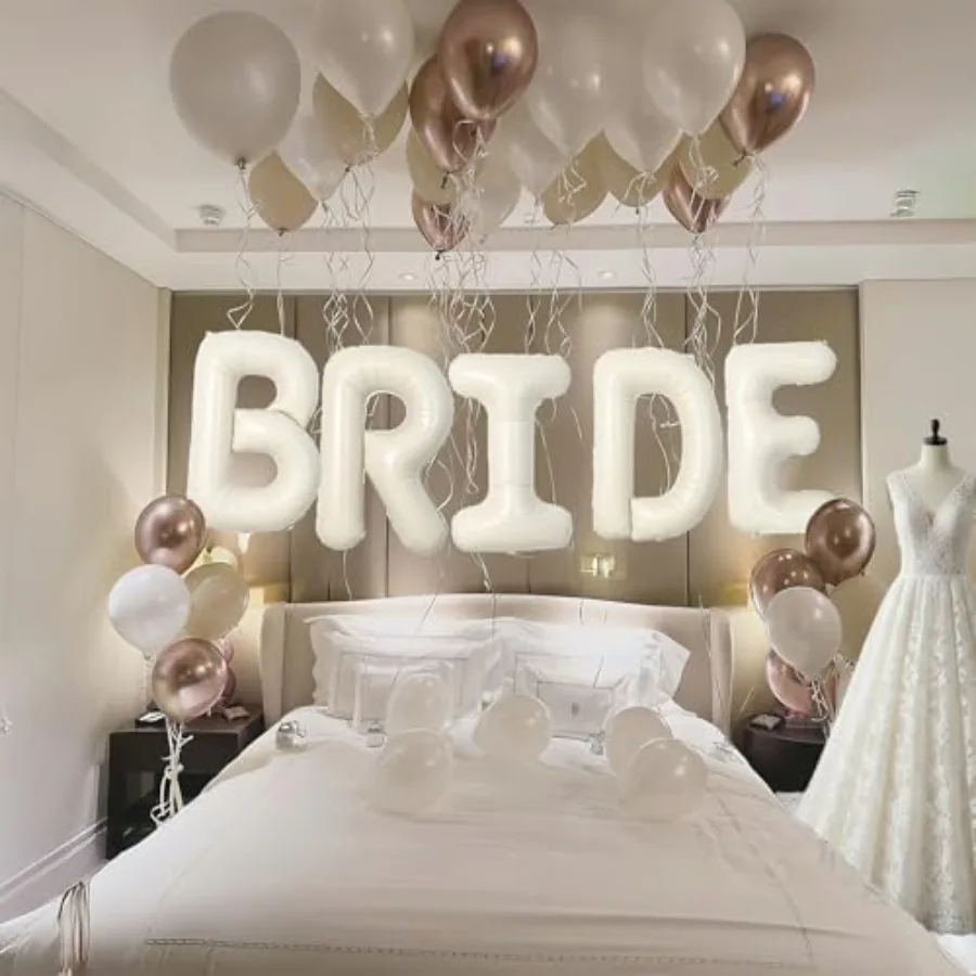 40 بوصة بالونات العروس لؤلؤة بيضاء الرمال الأبيض والشمبانيا الذهب بالونات مع كبير البيج كريم العروس بالون رسالة للبكال