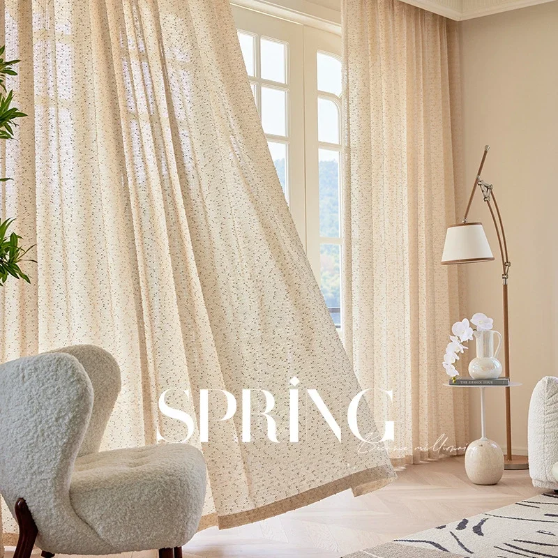 Light Luxury Curtains for Living Dining Room Bedroom French Small Perfume Style Thickening Translucent Light Not Through People