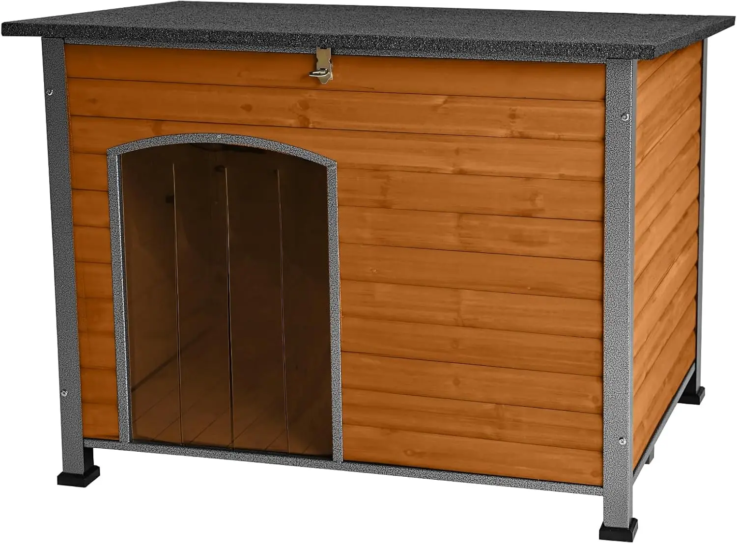 Indoor Outdoor Dog House,Anti-Chewing Iron Frame Dog Kennel Wood Warm Pets Home Weatherproof Outside Shelter