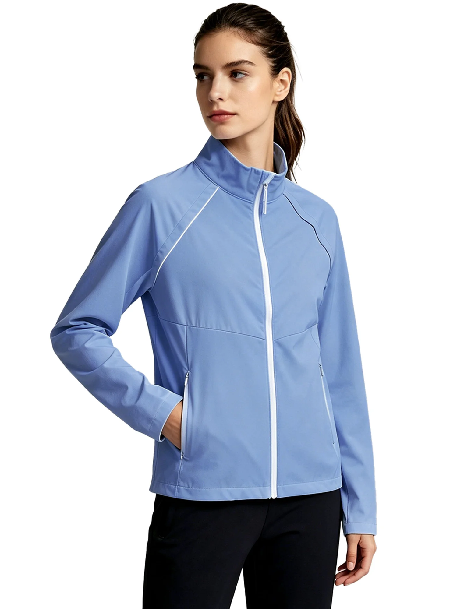 Unisex Golf Windbreaker Jacket Stand Collar Long Sleeve Water Repellent Windproof with Pockets for Outdoor Sports Golf