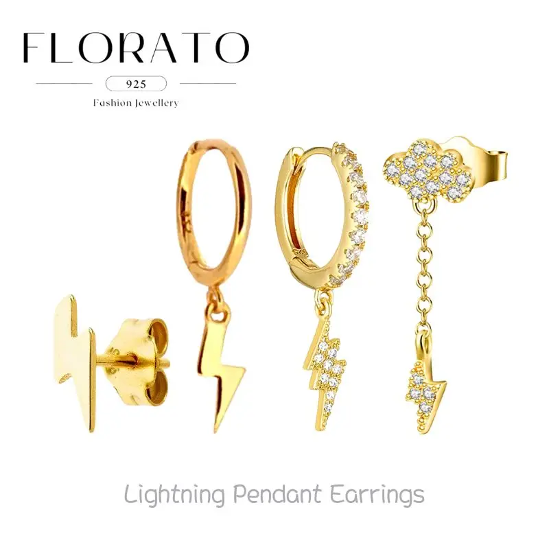 

925 silver ear needles Lightning Series Pendant Hoop Earrings Micro-paved White Zircon Luxury Earrings Fashion Party Jewelry