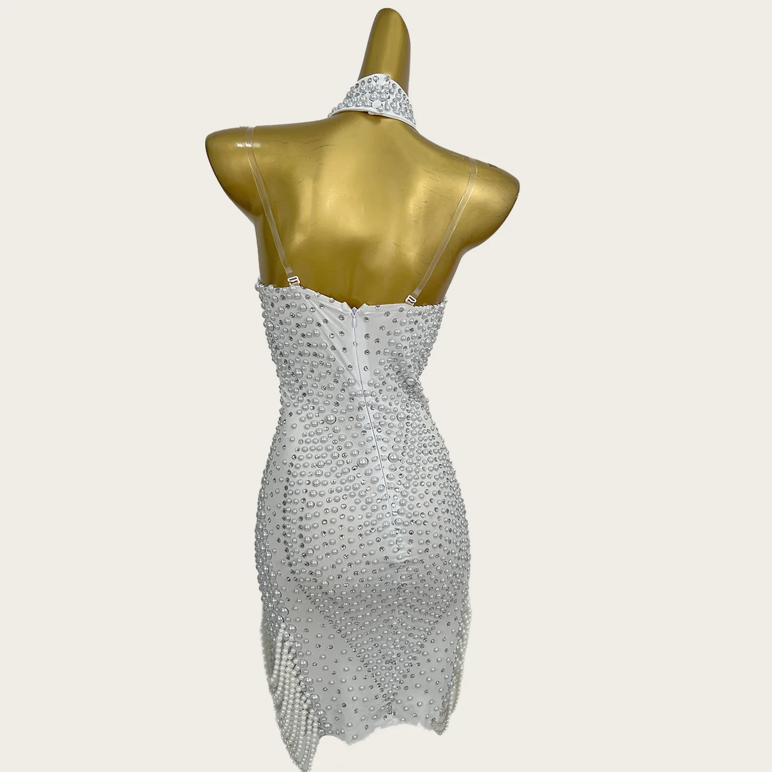 Luxury High-end Sexy Women Couture Sparkly Rhinestone Pearls Tight Fitting Mini Dress Birthday Celebrate Party Prom Outfit Yudu