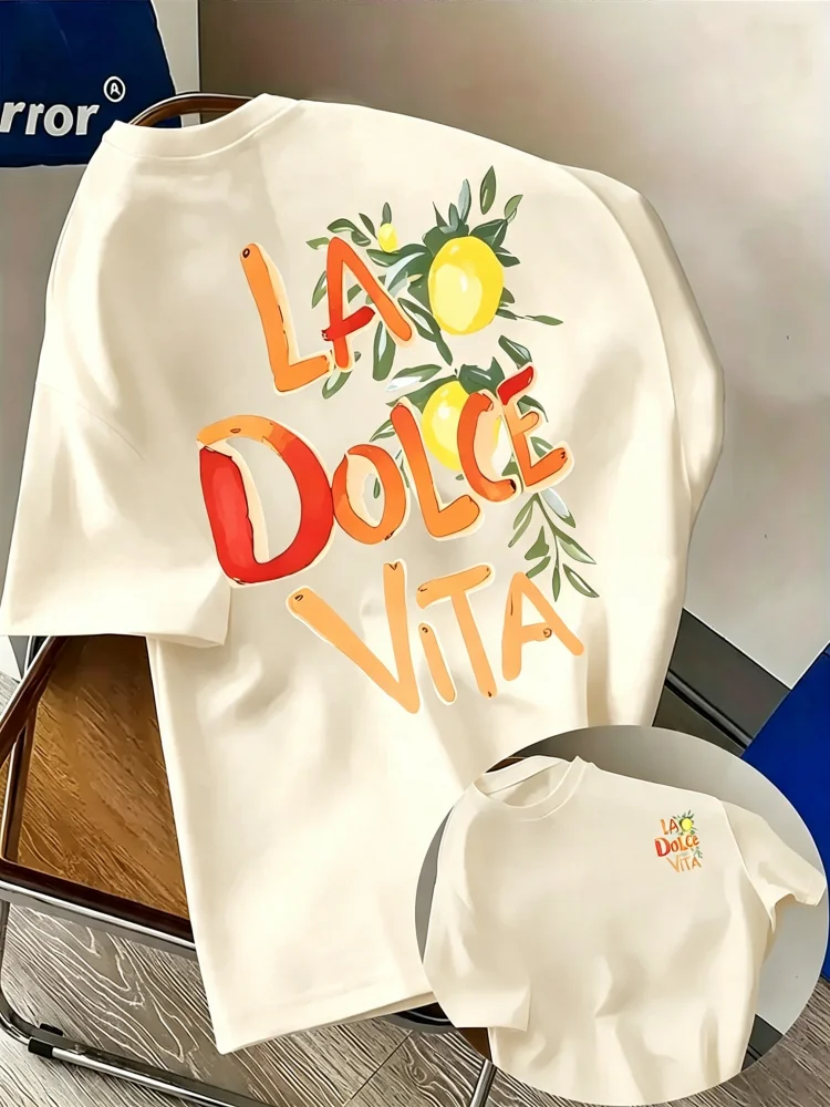 La Dolce Vita Vacation Style T-shirt Men Women Summer Cotton Clothes Fashion Short Sleeved Clothes Top Streetwear Unisex Y2k Ins