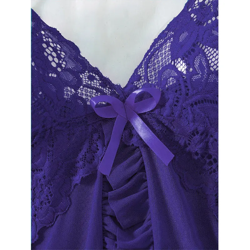 فستان نوم صيفي مثير مثير بدون أكمام بدون ظهر للنساء فستان نوم شفاف من الدانتيل بلون سادة بيجامات ناعمة قصيرة على شكل حرف v طقم ثونغ