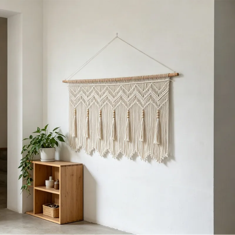 135x60cm Bohemian Hand Woven Cotton Tassel Tapestry Wall Hanging Background Artistic Decor for Home Homestay Decoration