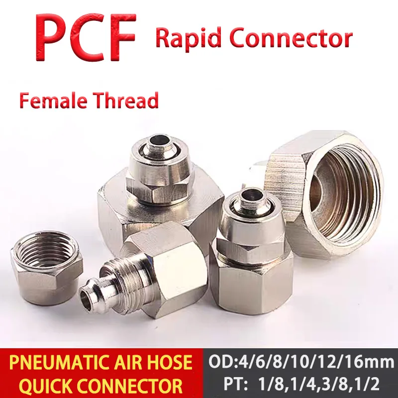 1pcs PCF Nickel-Plated Copper Female Threadl 1/8” 1/4” 3/8” 1/2” Inch Thread (PT) Trachea Quick Connector 4mm 6 8 10 12 16mm