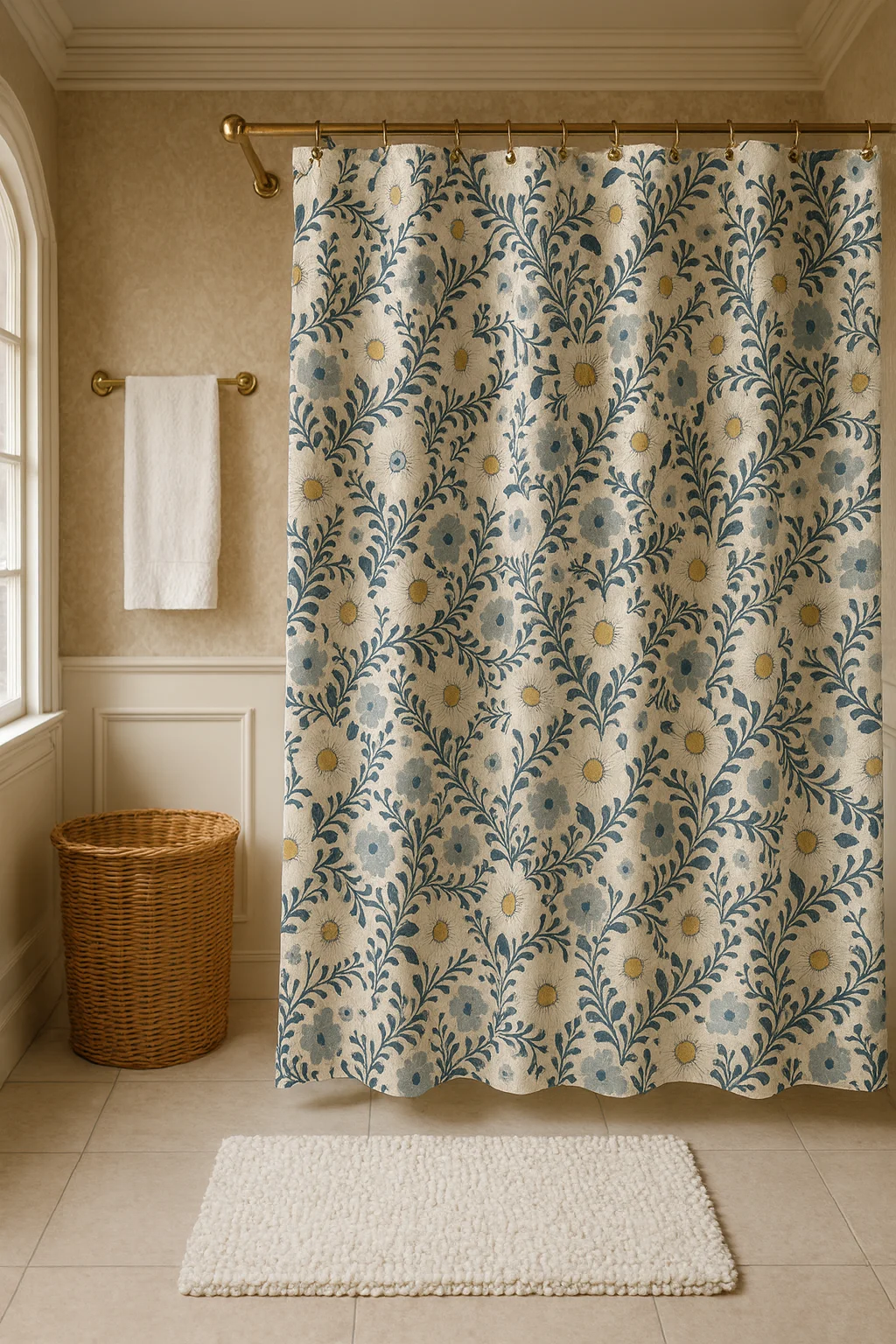 

Винтажная синяя тканевая занавеска для душа с цветочным принтом, водонепроницаемая занавеска для душа в стиле бохо, фермерский дом, декор для ванной комнаты, Дейзи, ботанический, деревенский, аксессуары для ванной комнаты