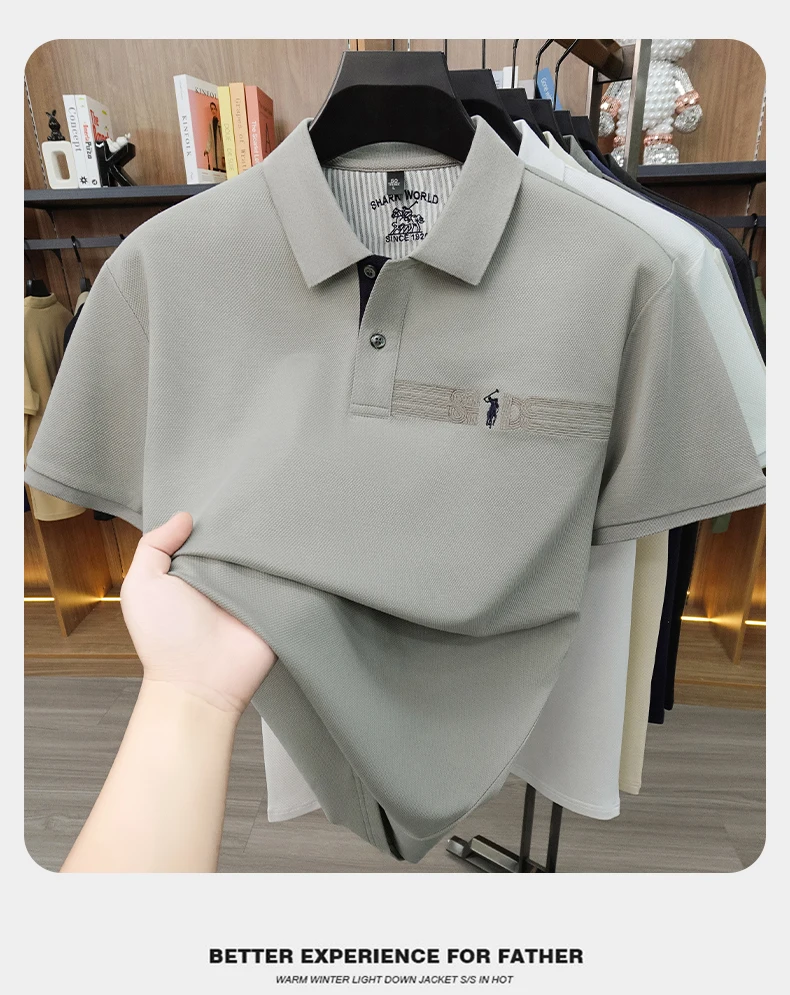 High-End-Marke Stickerei Kurzarm POLO Shirt Männer Flip Golf-Tops Sommer Komfort Seide Baumwolle Mode Business Leisure Paul T-Shirt – Detail 6