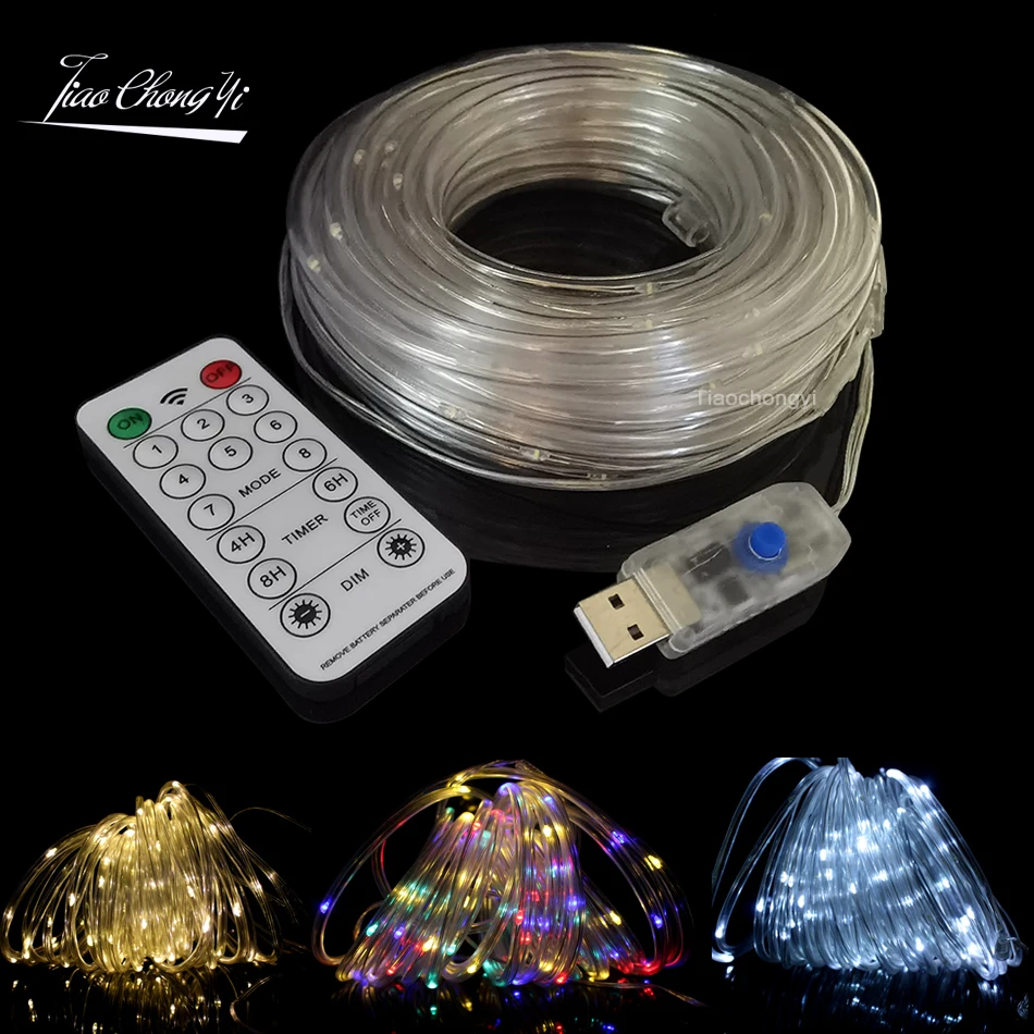 USB LED سلسلة أضواء أنبوب بولي كلوريد الفينيل حبل LED الجنية إضاءة خارجية مضادة للماء لديي ديكور حفلة عيد الميلاد ديكورات للباحة