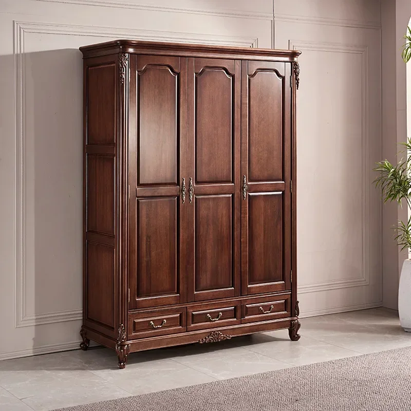 

Black walnut wardrobe solid wood 2/3 door large wardrobe American simple bedroom furniture opposite door storage cabinet
