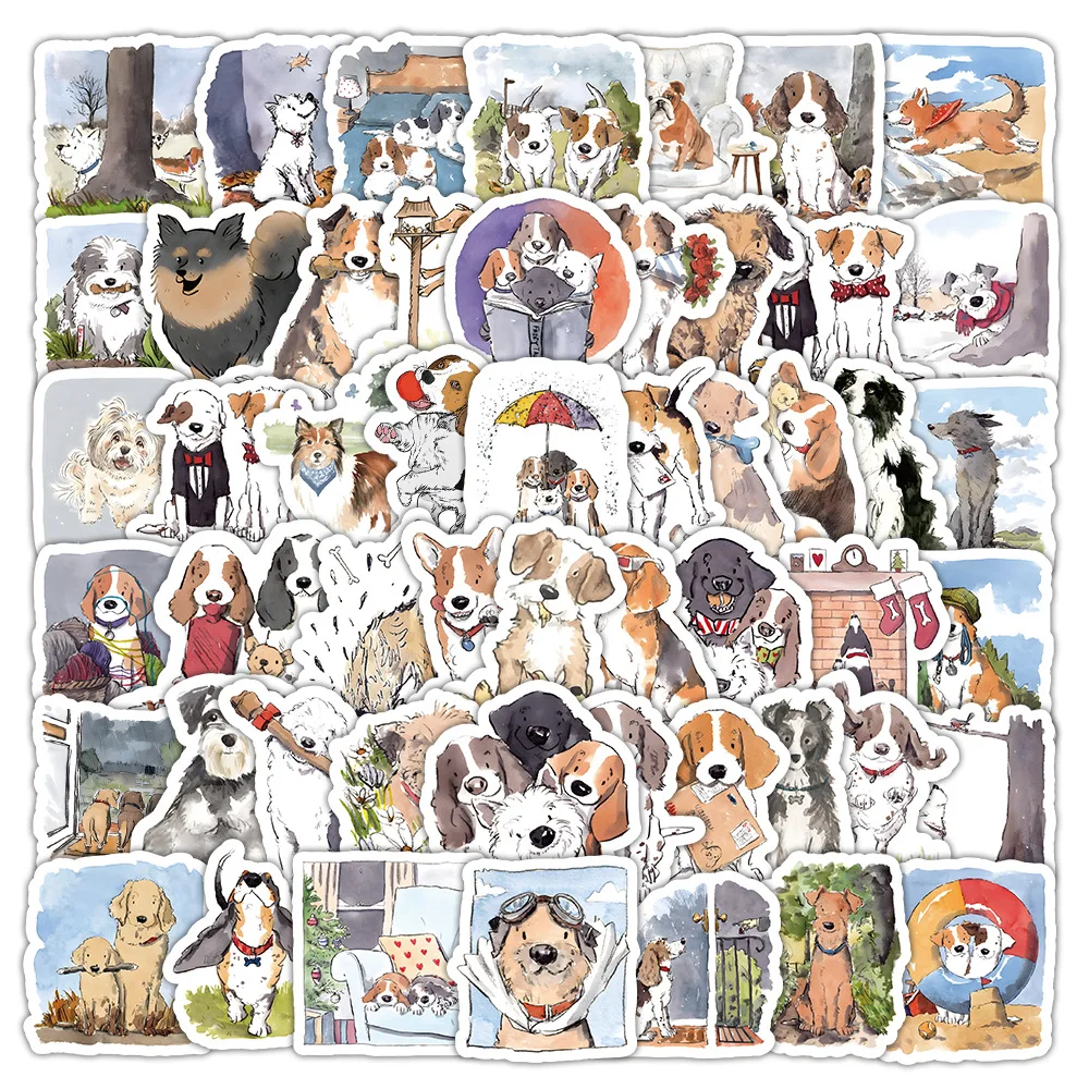 Happy Dog Adesivos para Crianças, Adesivo engraçado dos desenhos animados, Decalques de animais, DIY Bagagem, Laptop, Telefone, Carro, Bicicleta, Brinquedo de skate, 10 pcs, 30 pcs, 50 pcs, 100pcs