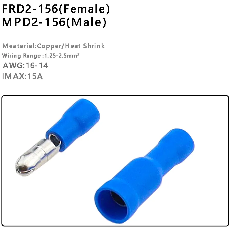 Female and Male Insulated Electric Connector Crimp Bullet Terminal for Audio Wiring terminals MPD FRD Connectors 22-16AWG