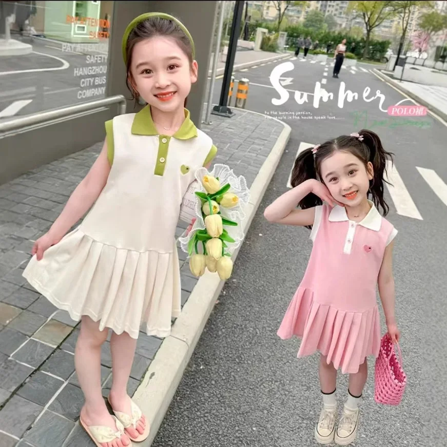 

1pcs Summer Girl Polo Dress Baby Infant Sleeveless Lapel A-line Skirt Kid Leisure Princess Skirt Children Fashion Dress 80-160cm