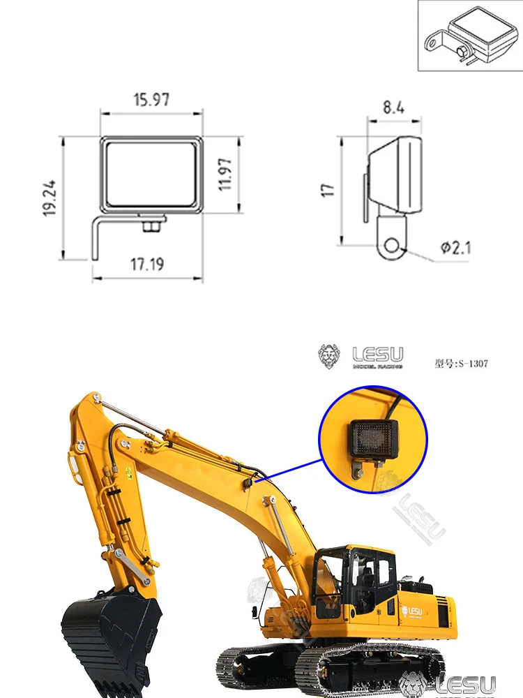 LED Simulated Excavator Boom Spotlight S-1307 Light For 1/14 Tamiya Romote Control Heavy Machinery AC360 Excavator Rc Cars