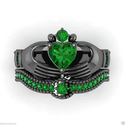 Classic Lab Emerald Claddagh Ring White Gold Wedding Band Bridal Sets Ring for Women Bridal Party Jewelry Gift
