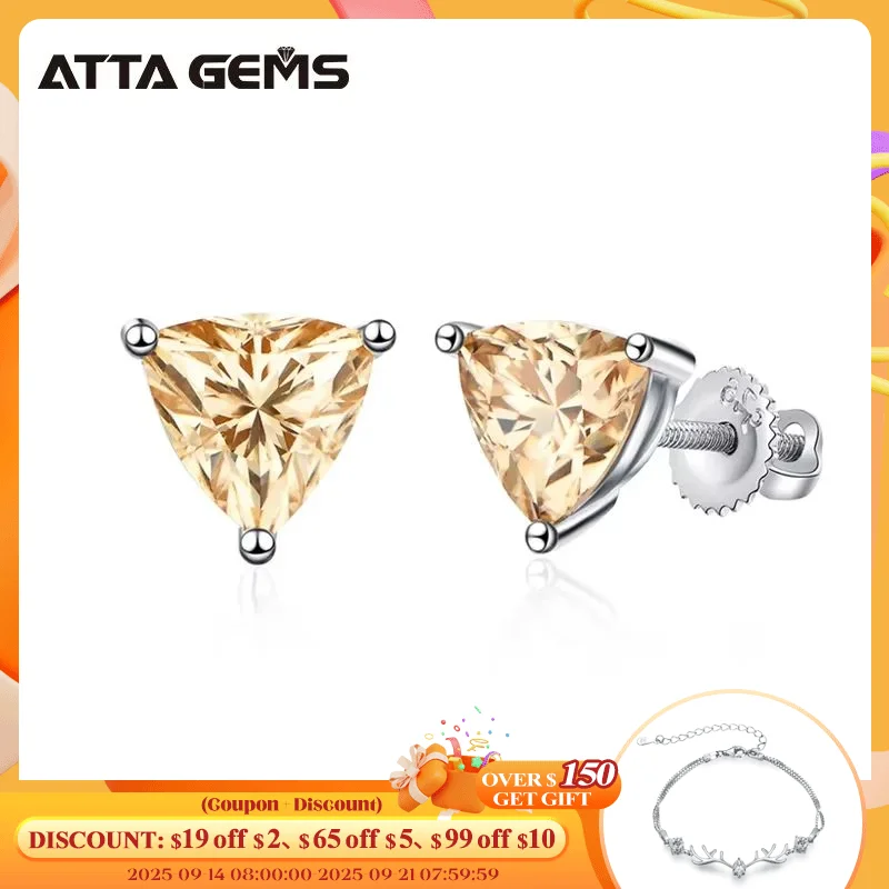 

ATTAGEMS Yellow Moissanite 925 Sterling Silver Earring Screw Back Trillion Cut 5*5MM 0.5CT Diamond Earrings For Women Jewelry