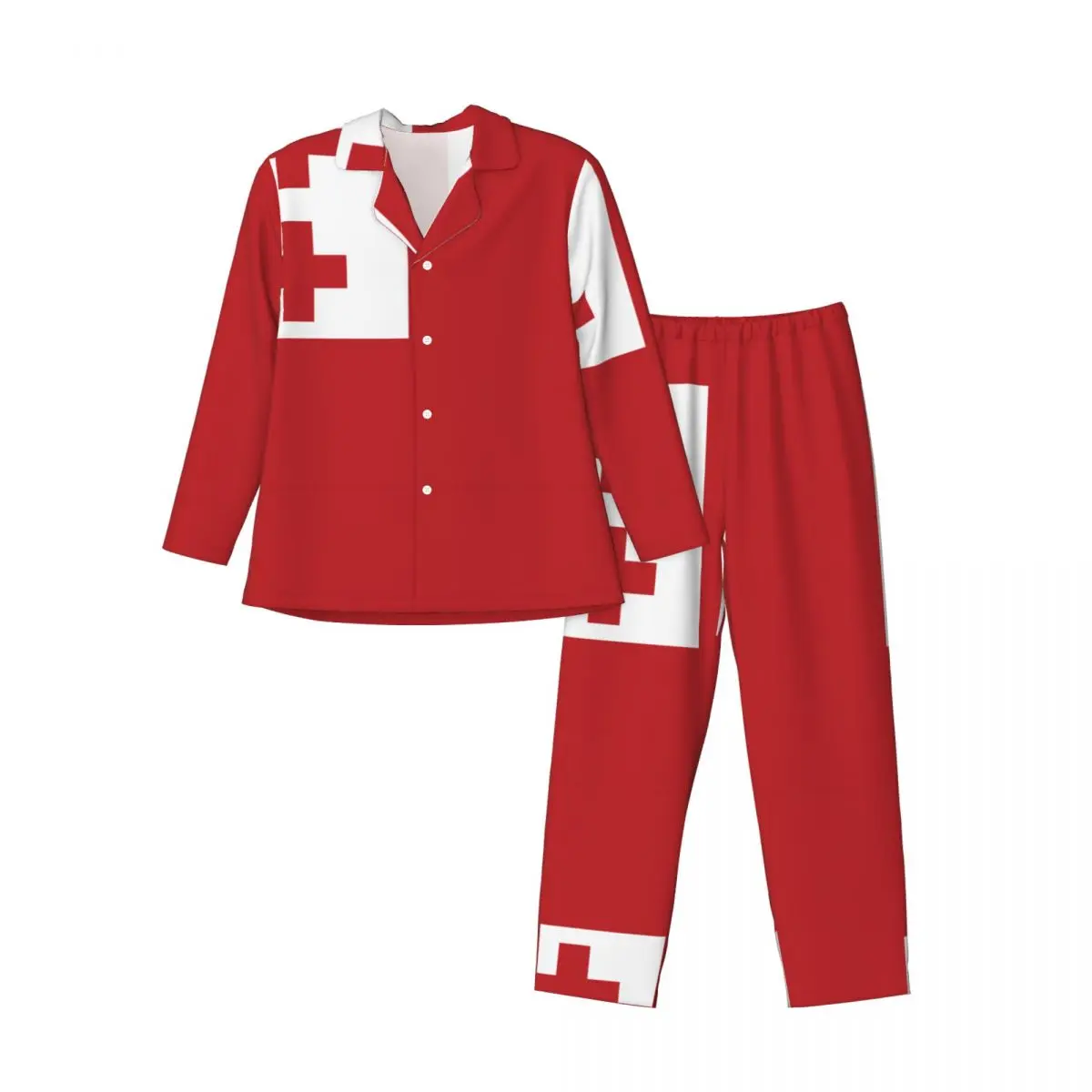 Tonga Flag Long-sleeved Trousers Pajamas for Men Autumn and Winter Homewear Sleepwear Sets