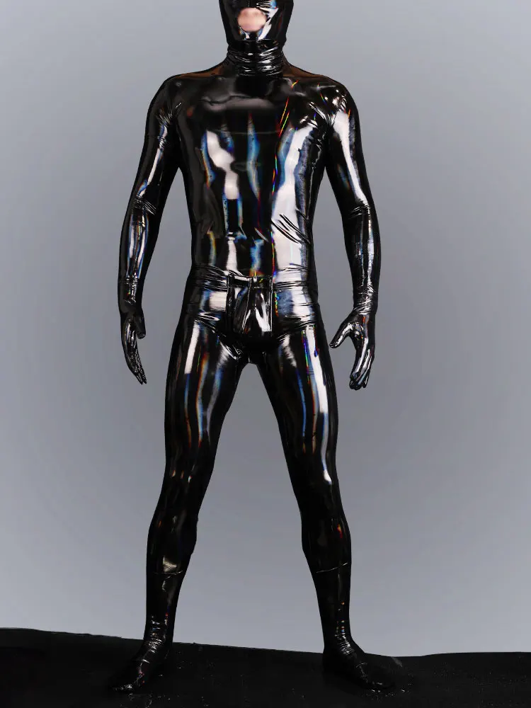 Sexy Wetlook Faux Latex tuta da uomo uomo cameriera collant Shapewear maschile Zentai Full Body Cover Body Night Club outfit Shiny