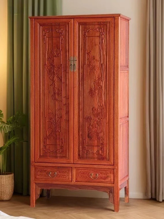 New Chinese-style solid wood two-door large wardrobe carved clothes and hats, locker top box cabinet, bedroom household