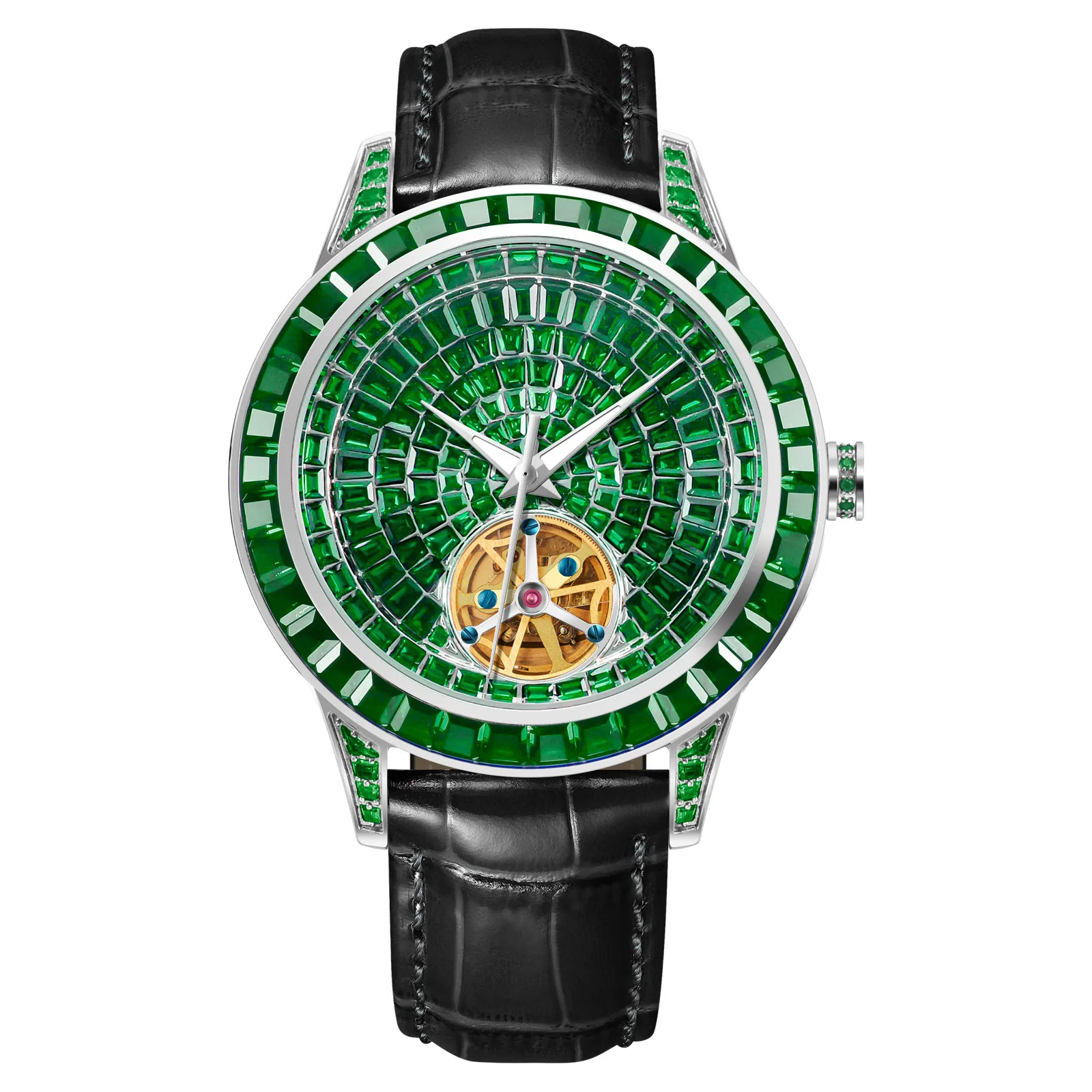 2025 Nieuw Haemmer Jacob Diamond Face Tourbillon mechanisch herenhorloge Echt leer gloeiend mechanisch herenhorloge