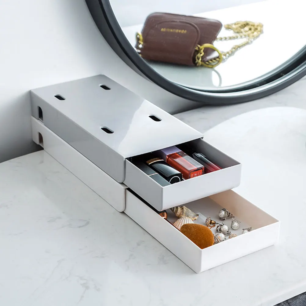 

2pcs Desktop Storage Box Abs Material Stationery Organizer Multi Purpose Drawer Household Storage Case For Pens Cosmetics