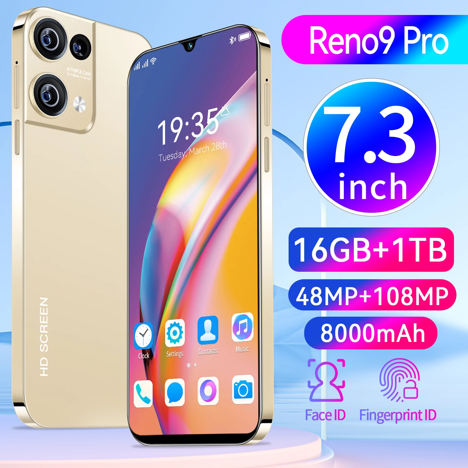 

Global Version Reno9 Pro Smartphone 5G 7.3 inch HD Screen 8000mAh Snapdragon 8 Gen 2 Android 13 Mobile Phone Unlocked Celulares