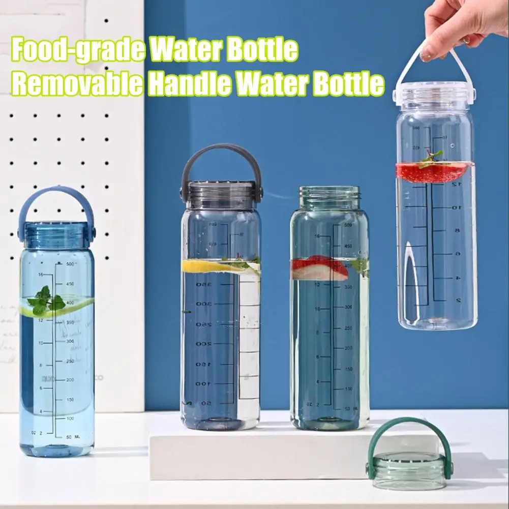 500ML Water Bottle with Scale Portable Handle Leak-proof Men Women Travel Gym Workout Sports Clear Drinking Handy Cup