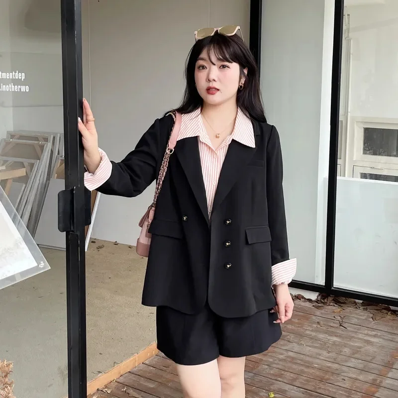 Women's Fat mm2023 Autumn New Loose Thin Cover Meat Leisure All Matching Thin Suit Women's Coat Tide Solid Color Single Breasted