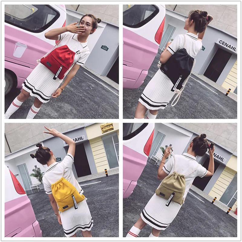 Mini Drawstring Backpack Bag Women Solid Color Backpack Large Capacity Drawstring Travel Bag Fitness Sports Bags