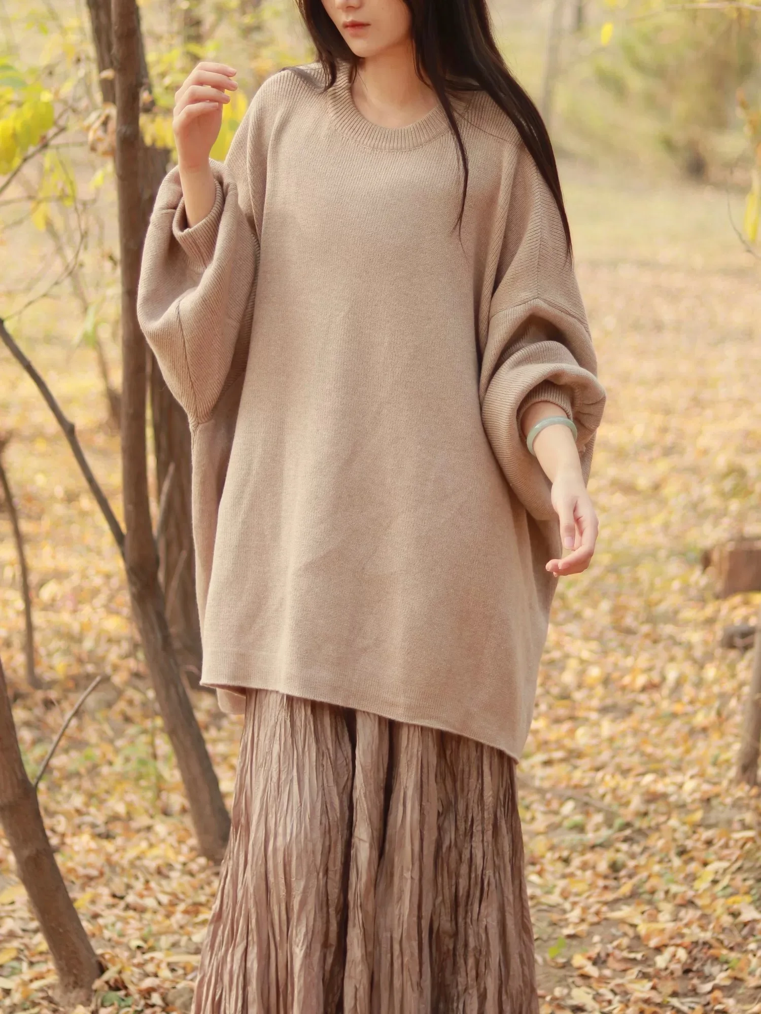 Autumn 2026 New Chinese Style Knitted Sweater Set Lantern Sleeve Wabi Sabi Women's Fashion Traditional Zen Spirit Ensemble