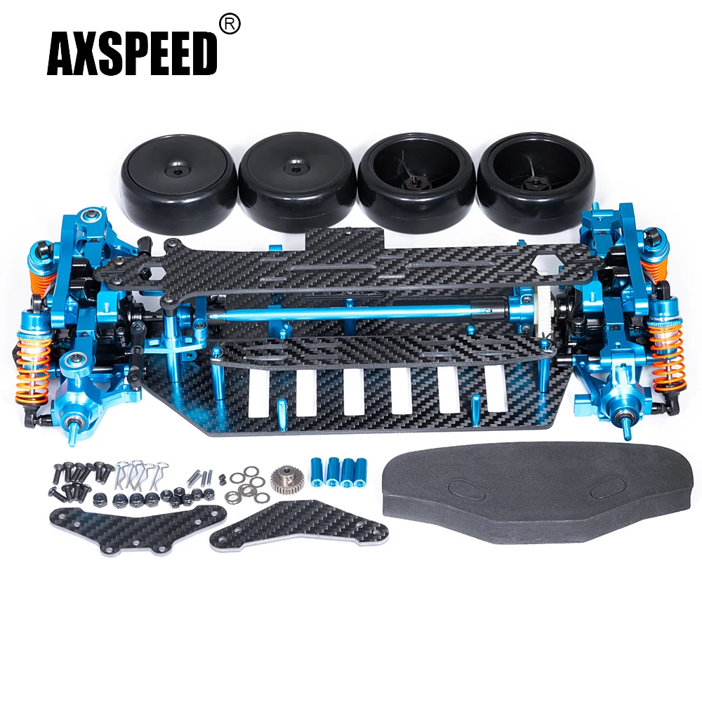 AXSPEED Metal Alloy & Plastic & Carbon Fiber Wheel Rims Shock Absorbers Chassis Frame Kit for Tamiya TT02 1/10 RC Drift Car Part