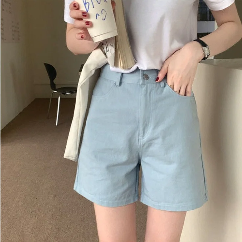 Shorts Women Candy Color Solid High Waist Cool Summer Loose Kawaii All-match Korean Style Casual Soft College Young Ladies Ins