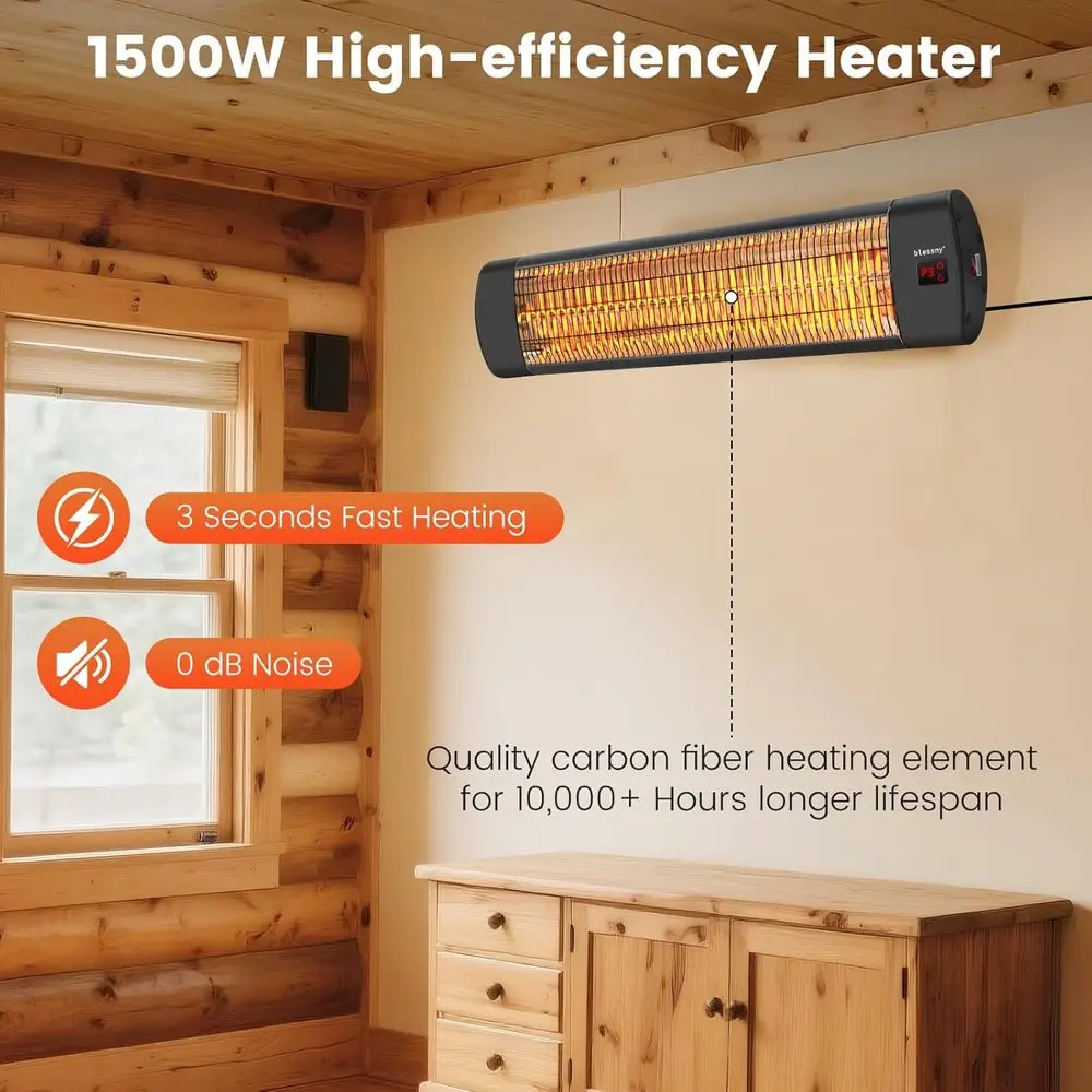 1500W 壁掛け赤外線パティオヒーター、24時間タイマーとリモコン付き、ガレージ、作業場、温室に最適、IP65 W