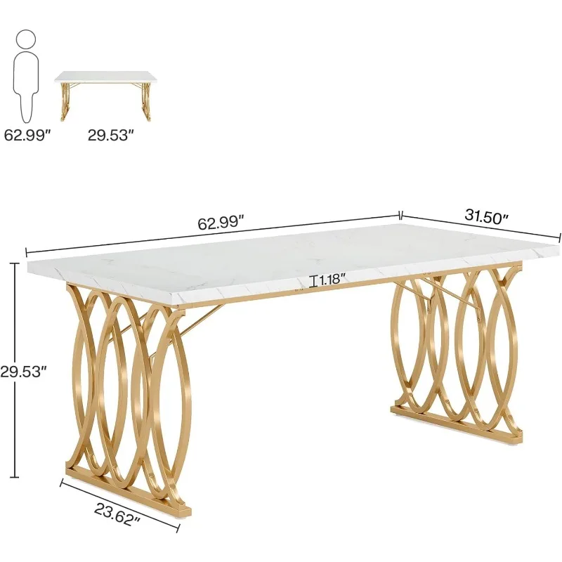 โต๊ะผู้บริหาร, โต๊ะคอมพิวเตอร์ขนาดใหญ่ 63" W, โต๊ะประชุมโต๊ะทํางานทันสมัย, เฟอร์นิเจอร์ธุรกิจสําหรับโฮมออฟฟิศ, สีขาวและสีทอง