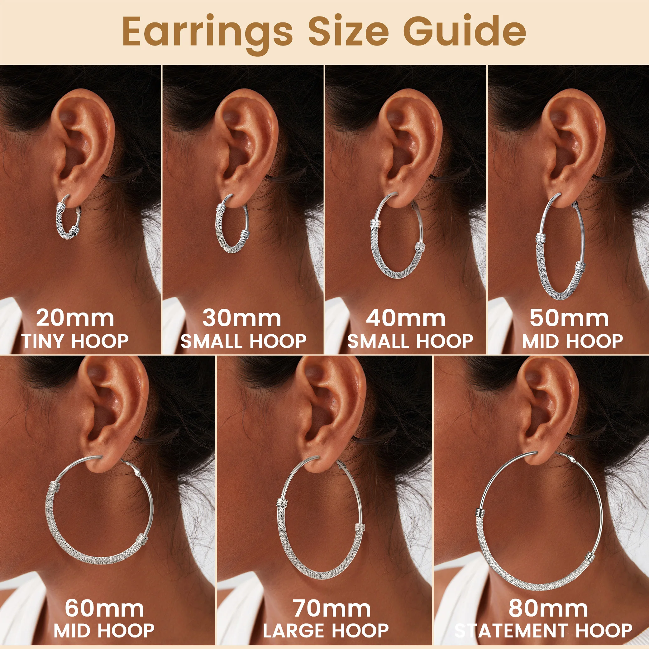 ChainsPro 20-80mm Hoop Earrings for Women Mesh 316L Stainless Steel Classic Mini - Large Statement Hoops Jewelry Gift for Her
