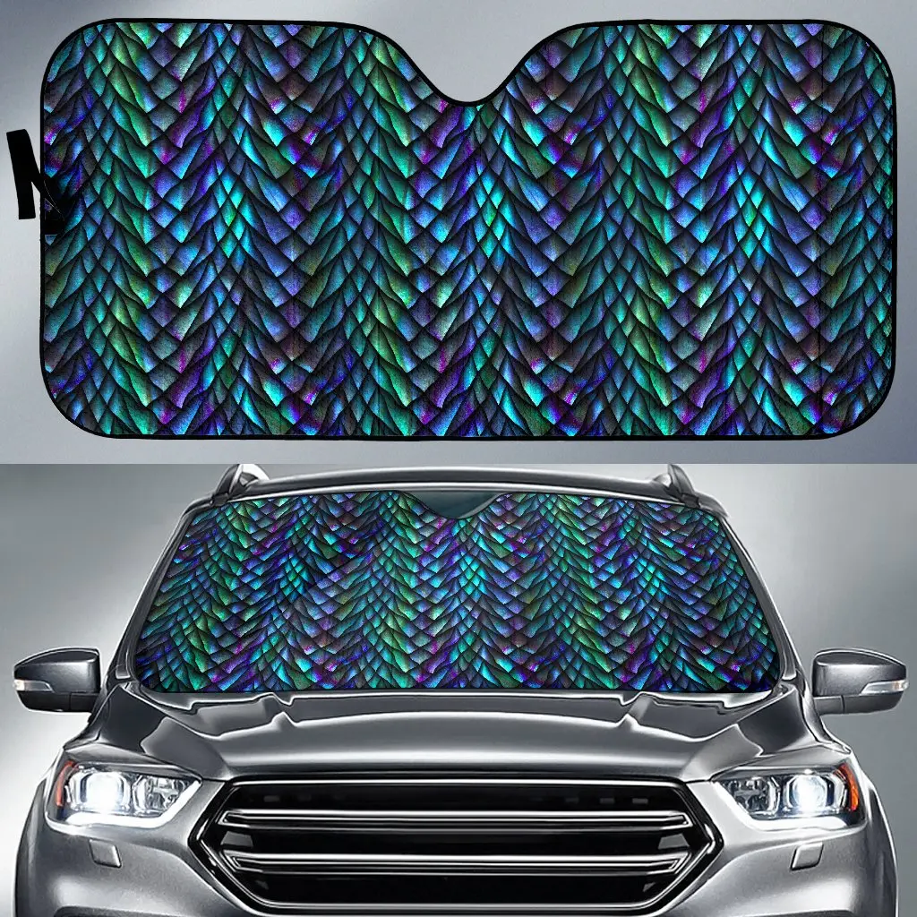 Turquoise Dragon Scales Pattern Print Car Sun Shade