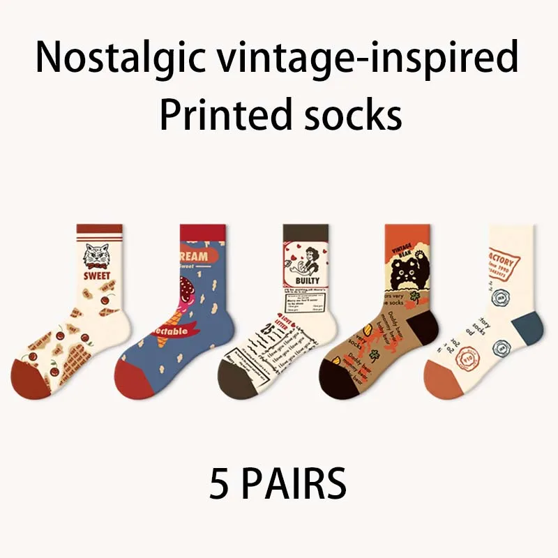 

New Trendy Men's and Women's Socks INS Style Fashion Cotton Socks Retro Nostalgic Jacquard Socks Couple Socks Socks Socks Set