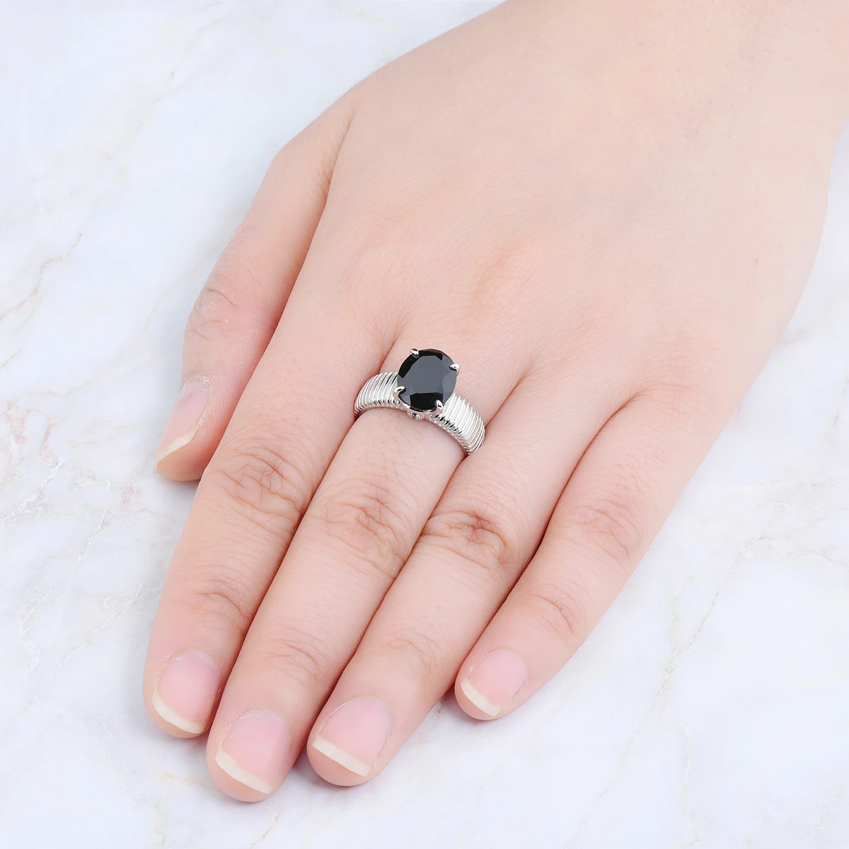 Natural Black Spinel Solid Sterling Silver Rings 4.5 Carats Genuine Gemstone Classic Fine Jewelry Design S925 Unisex Style