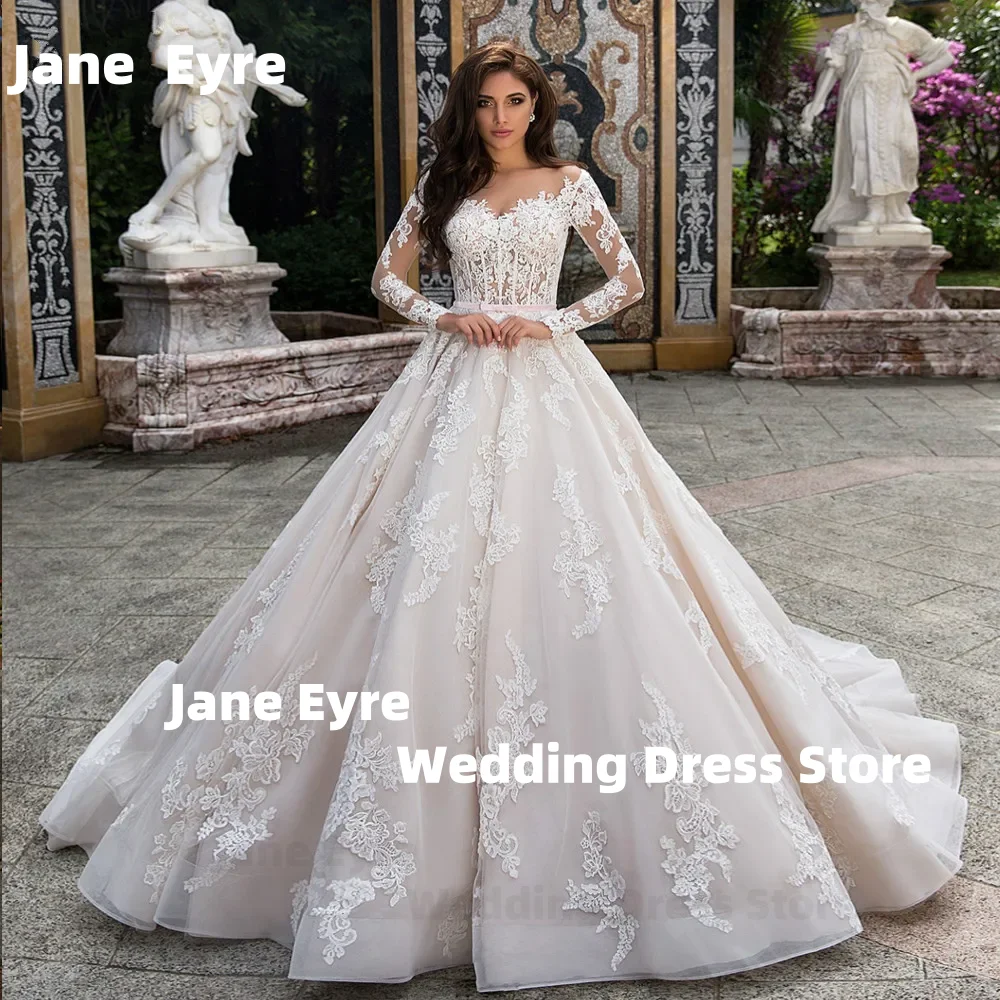 Gaun Pengantin Jane Eyre Lengan Panjang dengan Aplikasi Khusus Model Ball Gown Vestido Noiva Abiti Da Sposa Puffy Hochzeitskleid Mariage