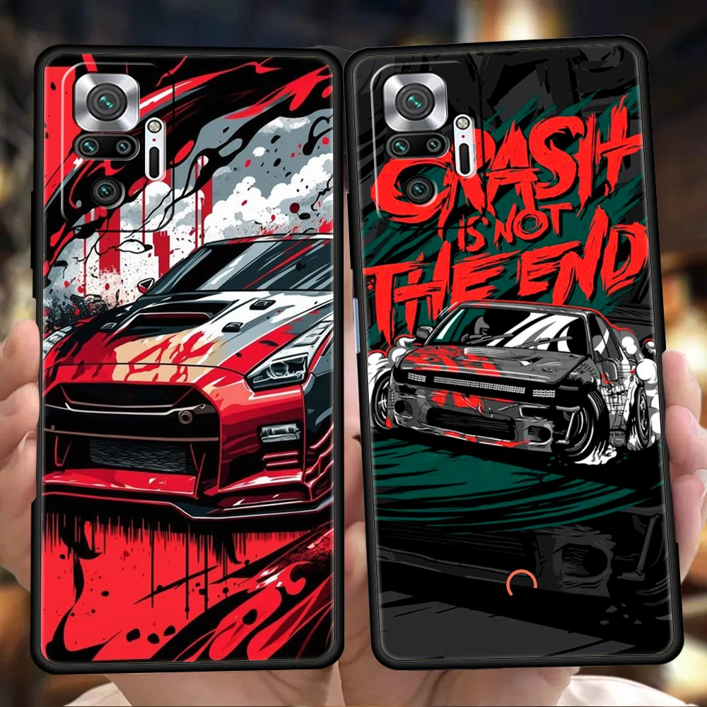 JDM Drift Sports Car Phone Case Cover for Redmi 13C 10C Note 13 12 10 11 Pro Plus 7 8T K40 K50 Gaming Pro Plus 5G Soft Shell Bag