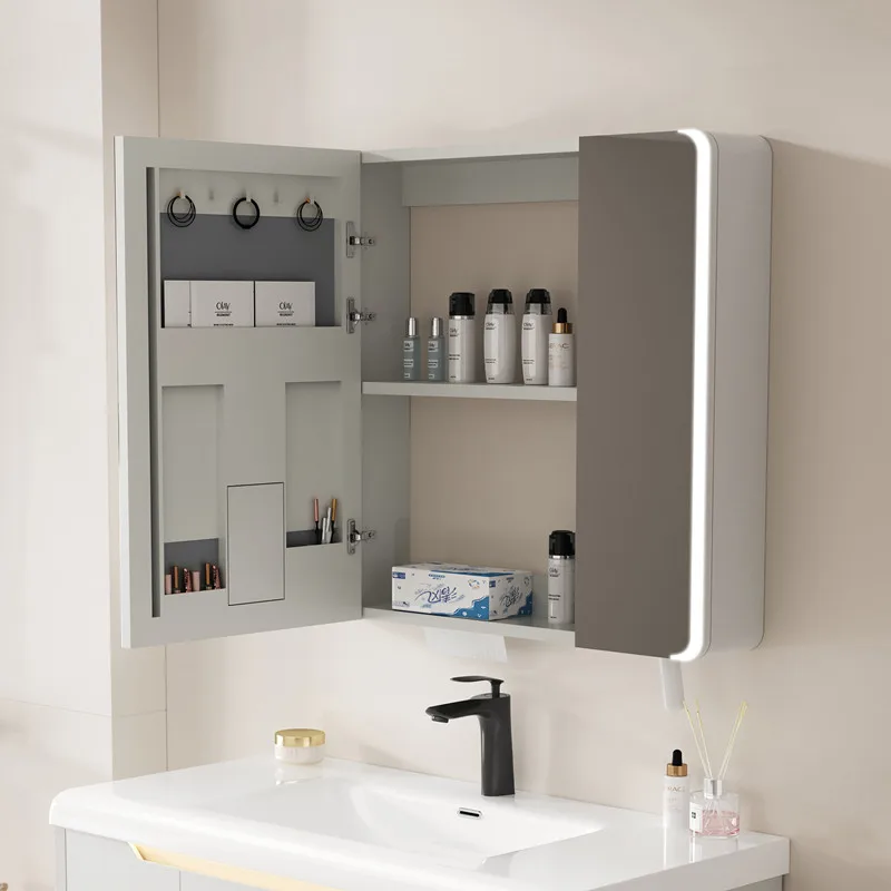 Mirror cabinets with framed wall-mounted waterproof mirrors for pharmaceutical storage and large-capacity lavatory cabinets