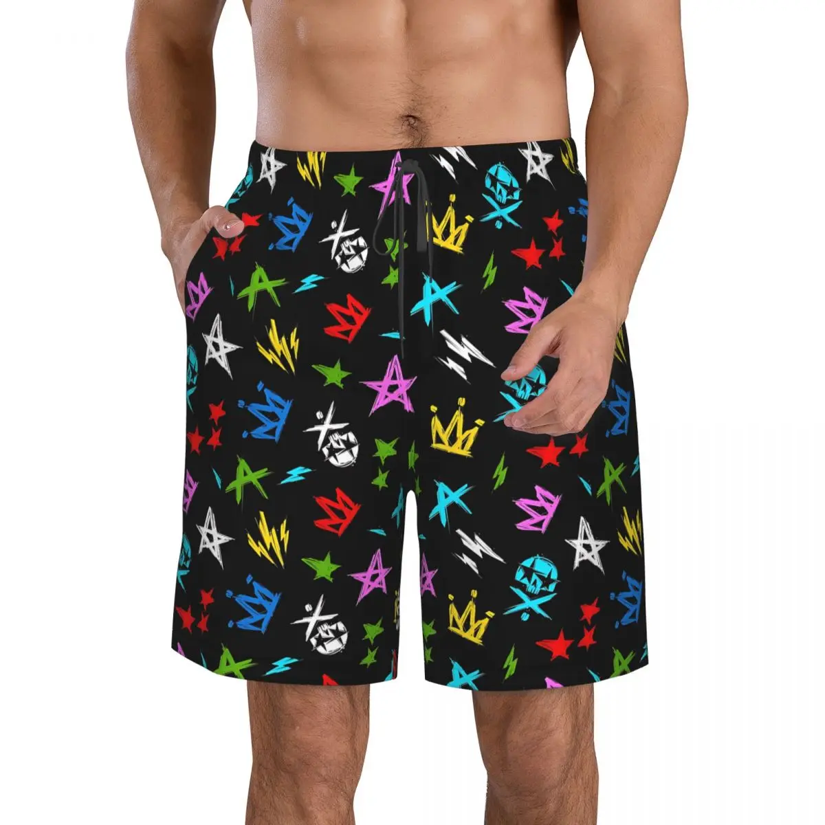 

Grunge-style-rocknroll-punk Beach Shorts For Men Fashion Cool Summer Short Pants Loose Swim Trunks
