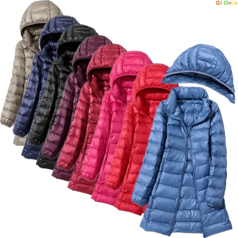 

Haze Blue Women's Lightweight Long Jacket, Hooded Long Sleeve Coat, Asian Size M-7XL, Red, Black, Blue, Purple Available Parkas