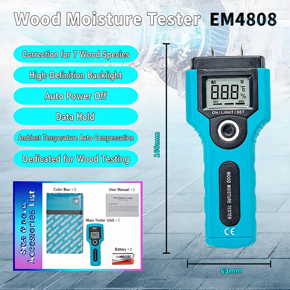 Wood Moisture Meter Pin-Type Moisture Tester for Wood Boards Cardboard Humidity Detection