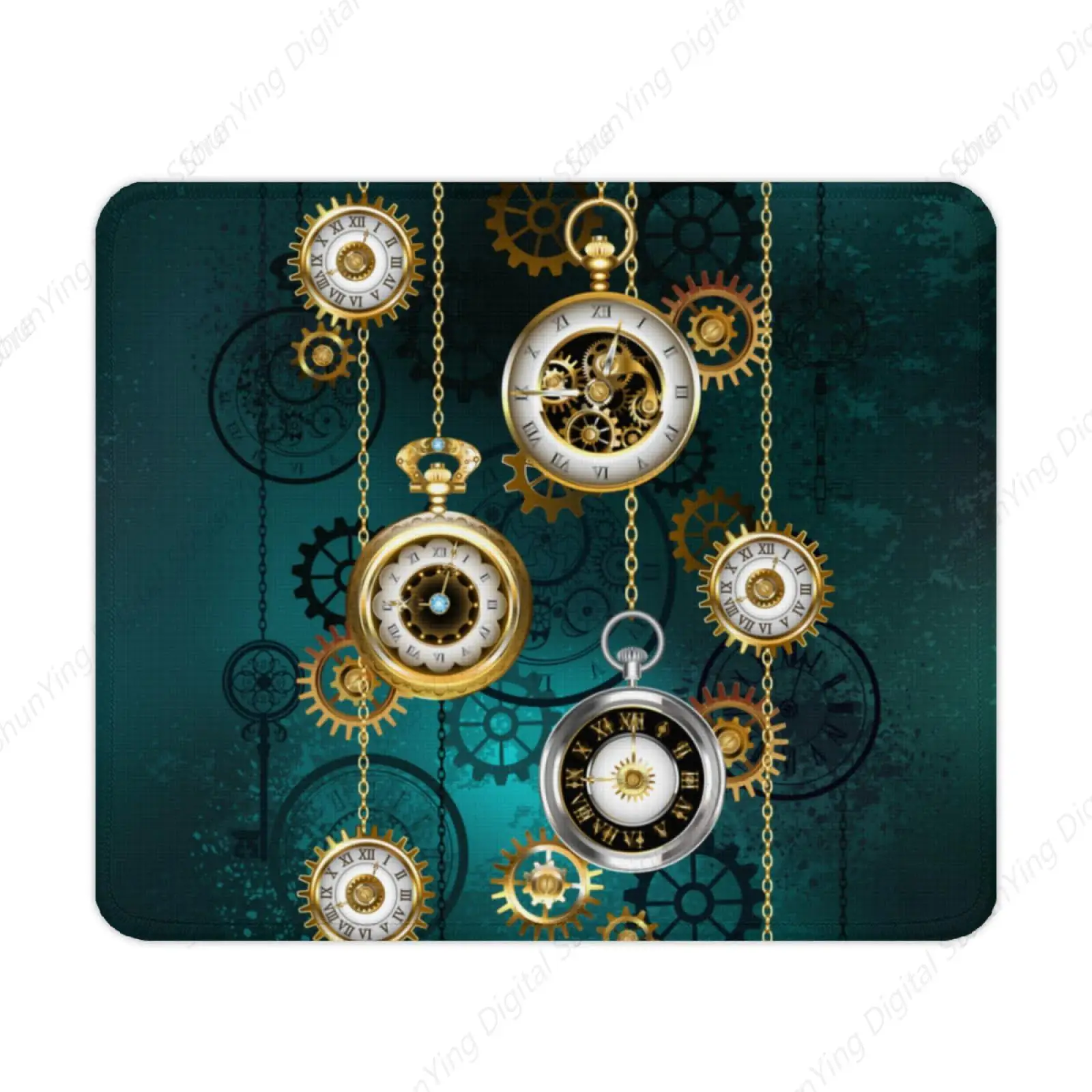 

Computer Mouse Pad Retro Steampunk Clock And Gear Emerald Mouse Pad Rubber Laptop Mouse Pad Easy To Slide And Durable