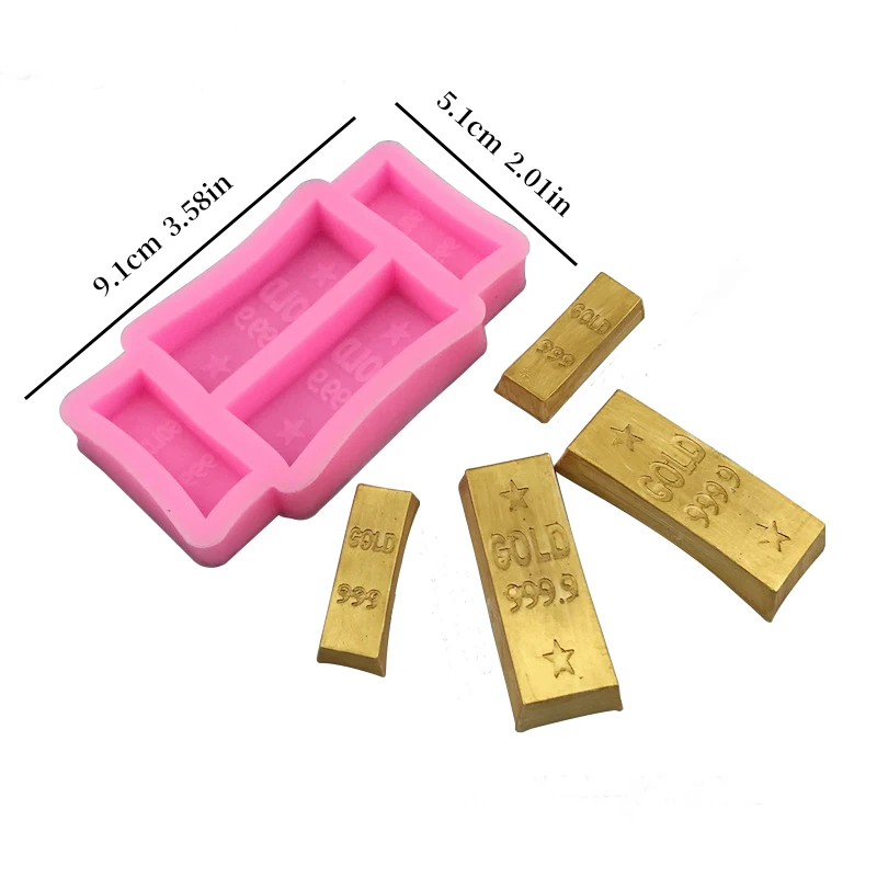 1 piece, simulated gold flip sugar silicone baked cake decoration Chinese style gold bar chocolate mold