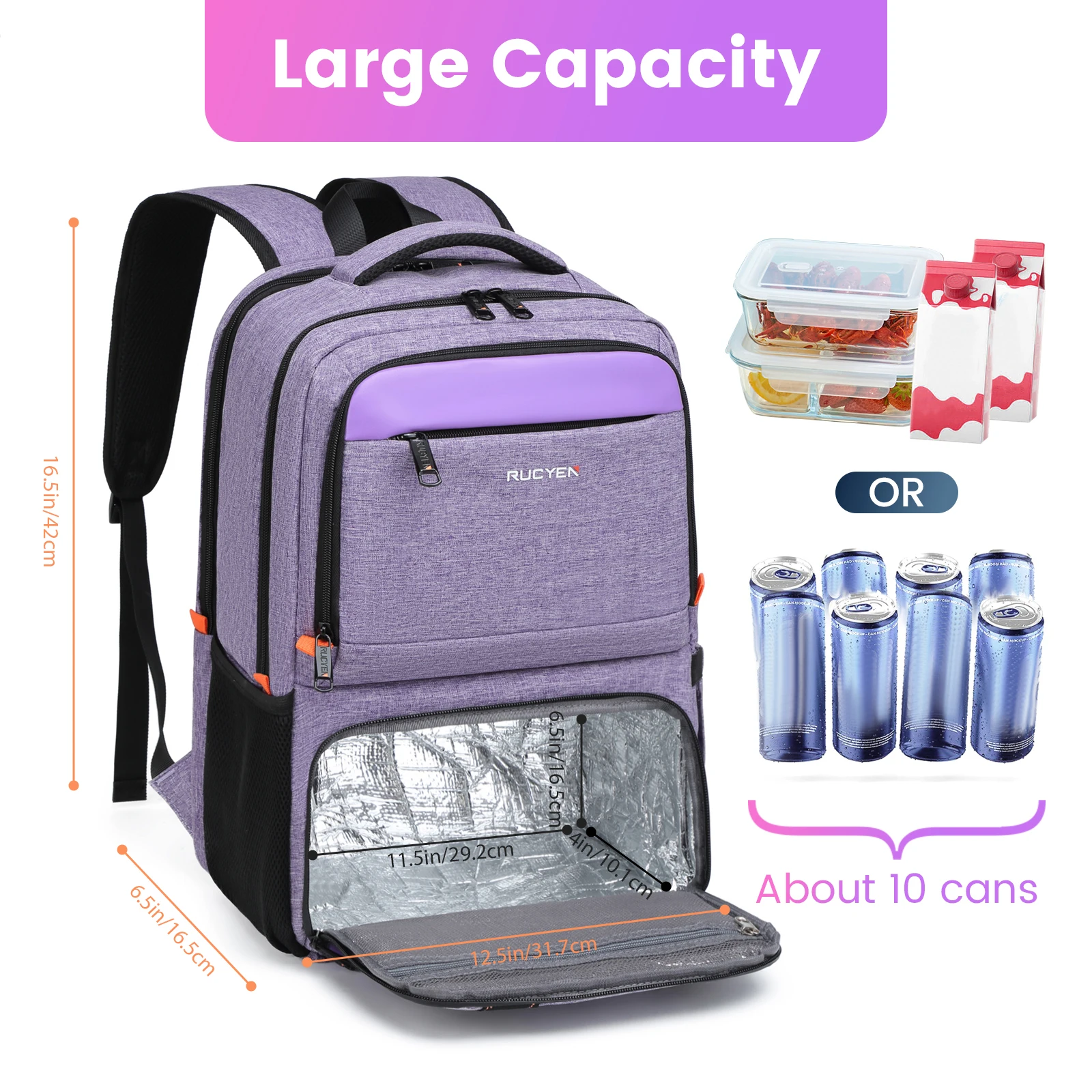 Lunch Backpack Insulated Cooler 15.6 Inches RFID Blocking Laptop Backpack with USB Port Lunch Backpack Lunch Box for Men Women